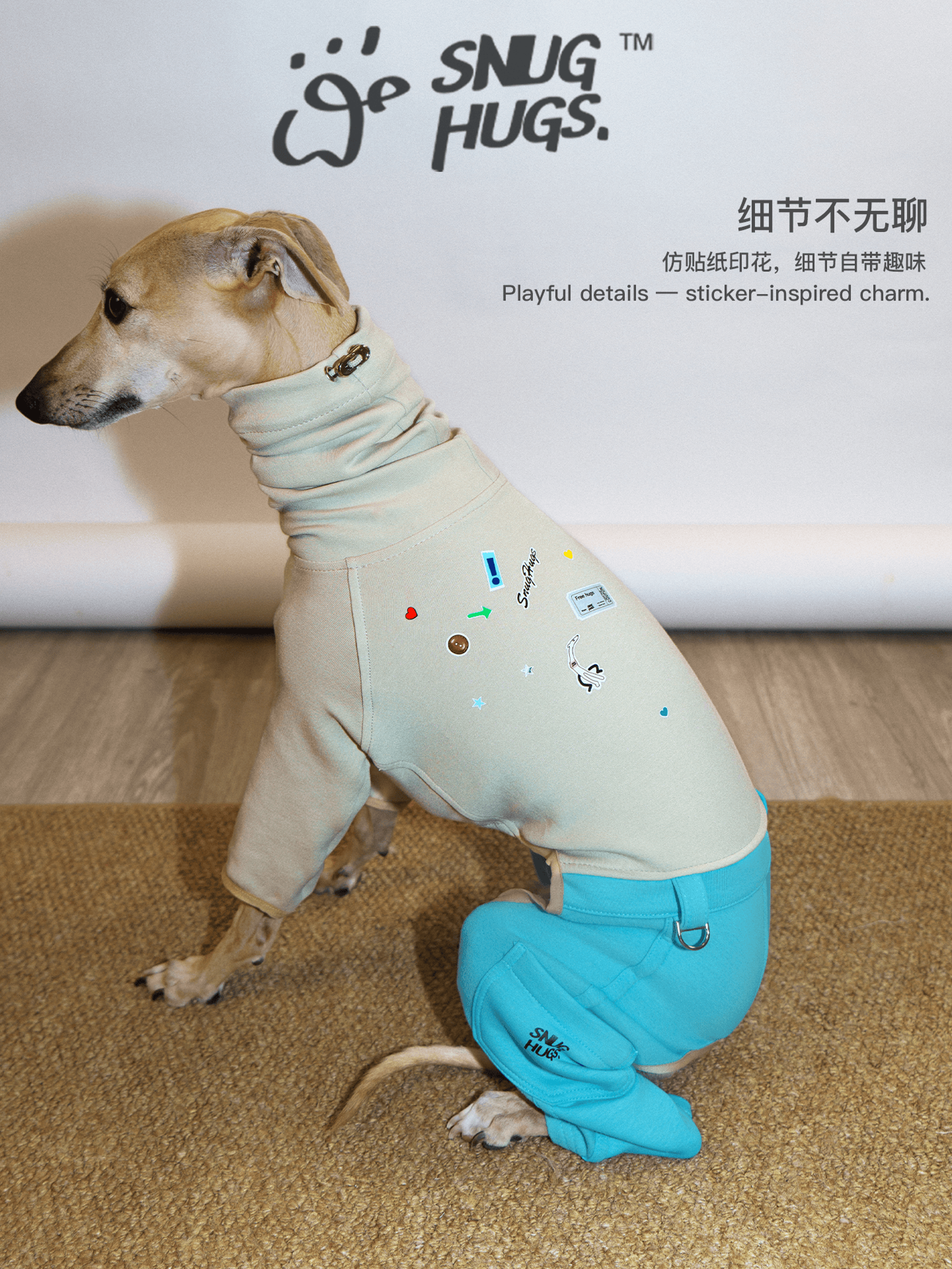 SnugHugs Air-Layer Modal Dog Bodysuit for Italian Greyhounds & Whippets Blue Silt 5