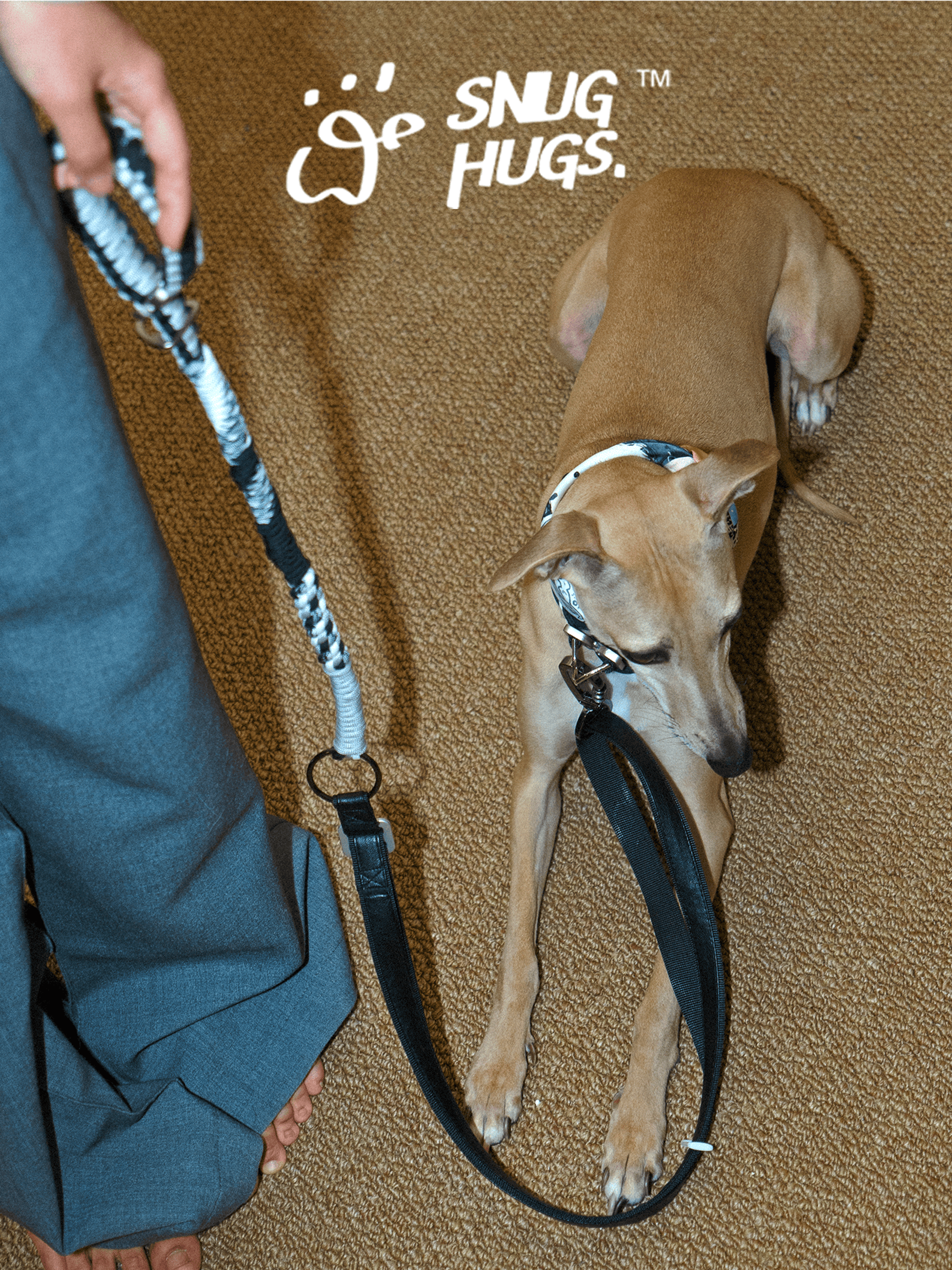 Handwoven Woven Dog Leash with Wide Handle – Black & White